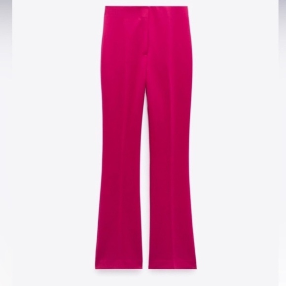 ZARA Pants Flare HIGH-WAIST TROUSERS HOT PINK Fuchsia Barbiecore NWT SIZE M - Picture 4 of 9